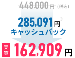 448,000(税込)が285,909円キャッシュバックで実質162,909円