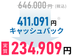646,000(税込)が411,091円キャッシュバックで実質234,909円