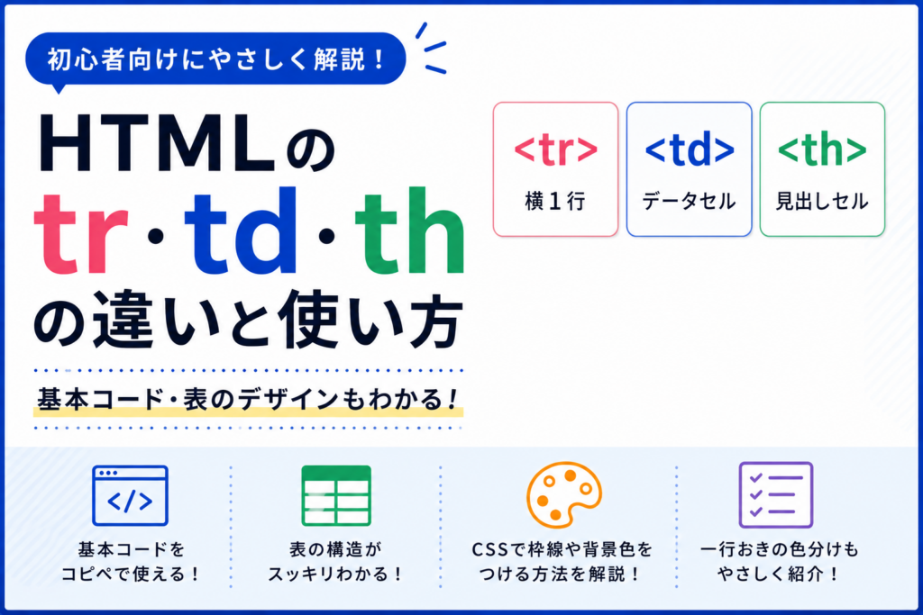HTMLのtrタグとは？td・thとの違い、borderが効かない原因と使い方を解説 - 忍者CODEマガジン